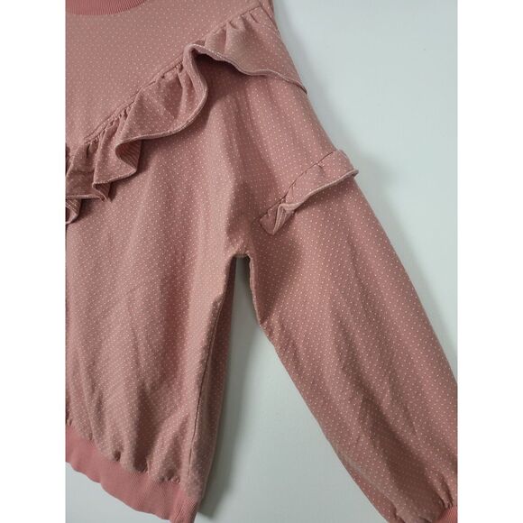 Easel Cottage Core Long Sleeve Top M Womens Pink White Polka Dot Ruffles - Picture 3 of 6